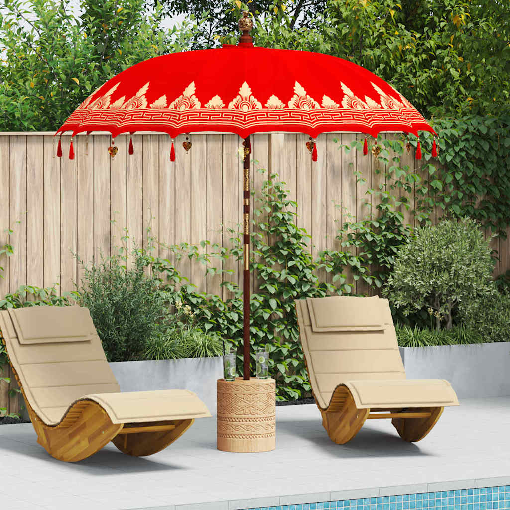 vidaXL Paraguas balinés con base Rojo 215 x 215 x 260 cm Algodón