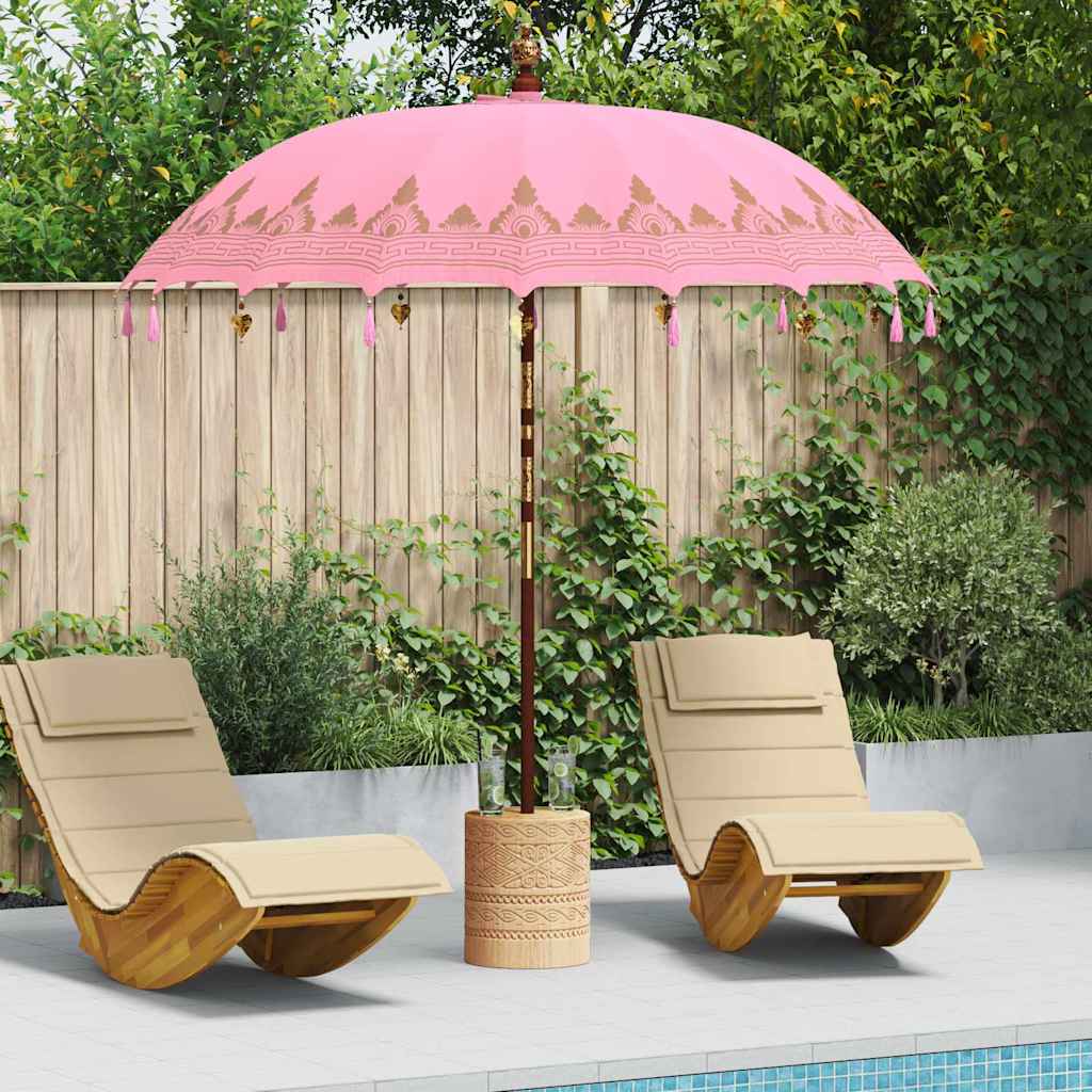 vidaXL Paraguas balinés con base Rosa 215 x 215 x 260 cm Algodón