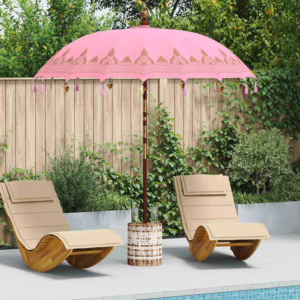 vidaXL Paraguas balinés con base Rosa 215 x 215 x 260 cm Algodón
