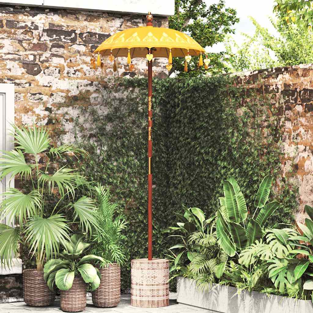 vidaXL Paraguas balinés con base Amarillo 95 x 95 x 260 cm Algodón