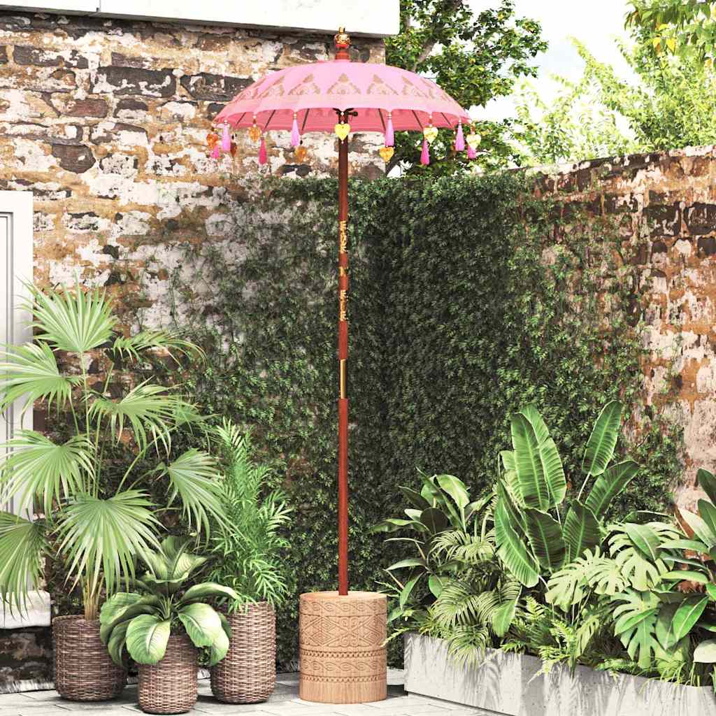vidaXL Paraguas balinés con base Rosa 95 x 95 x 260 cm Algodón