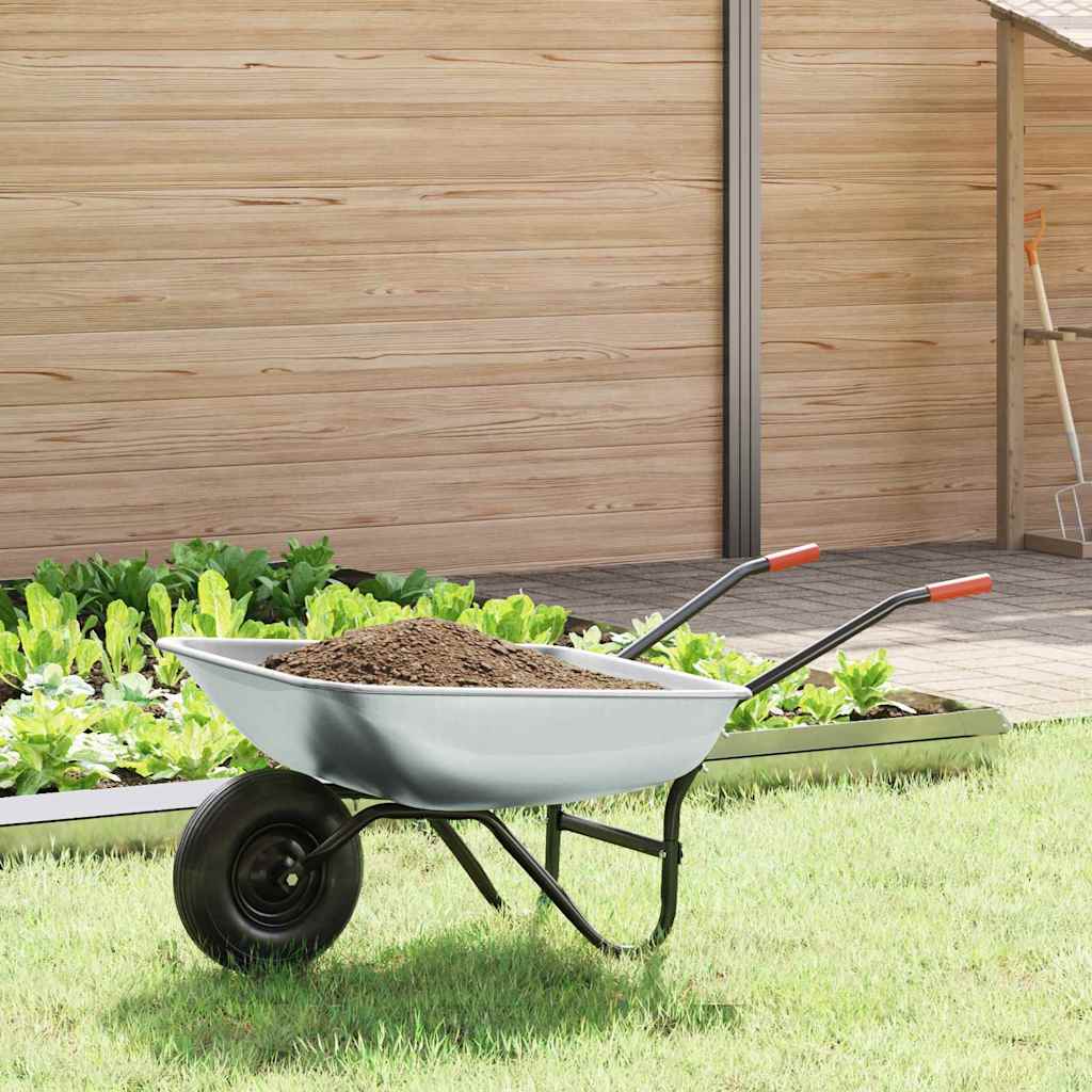 vidaXL Carretilla Plata y Negro 80 L 120 kg Acero Galvanizado