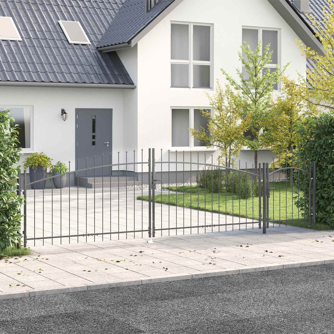 vidaXL Puerta de jardín WOERDEN 100 x 500 cm Acero Gris Con cerradura
