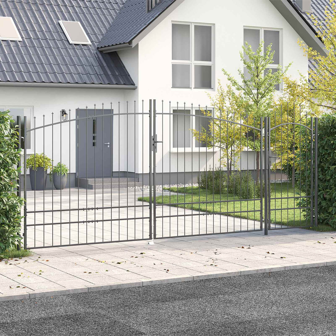 vidaXL Puerta de jardín WOERDEN 195 x 500 cm Acero Gris Con cerradura
