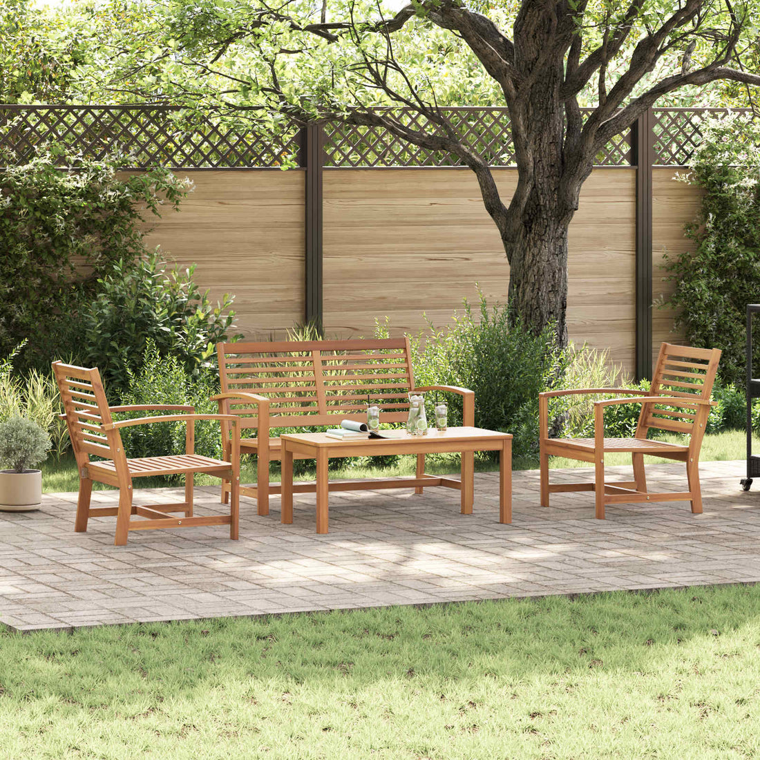 vidaXL Conjunto de sofás de jardín 4 uds. Natural