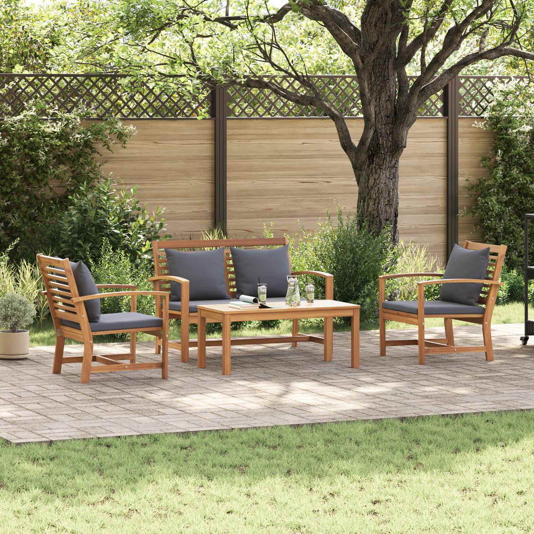 vidaXL Conjunto de sofás de jardín 4 uds. Natural