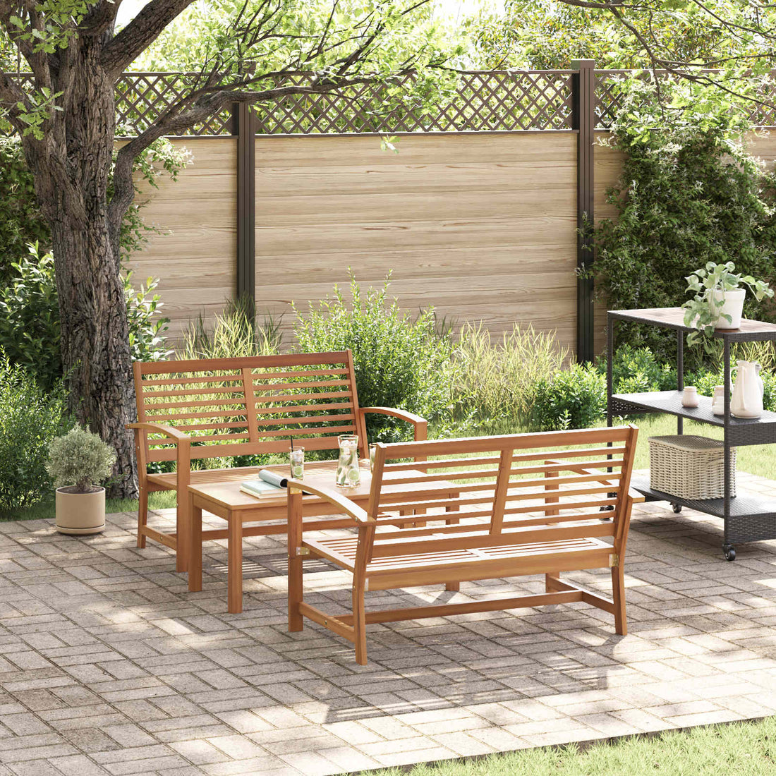 vidaXL Conjunto de sofás de jardín 3 uds. Natural