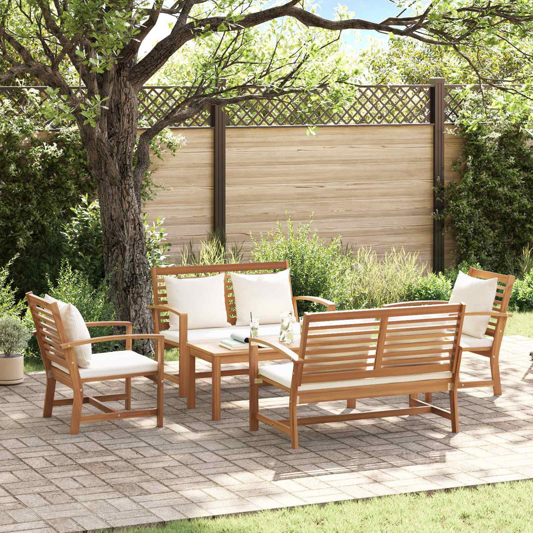 vidaXL Conjunto de sofás de jardín 5 uds. Natural