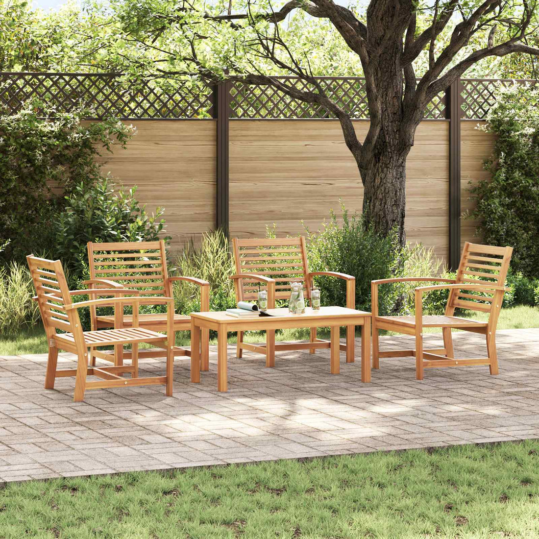 vidaXL Conjunto de sofás de jardín 5 uds. Natural