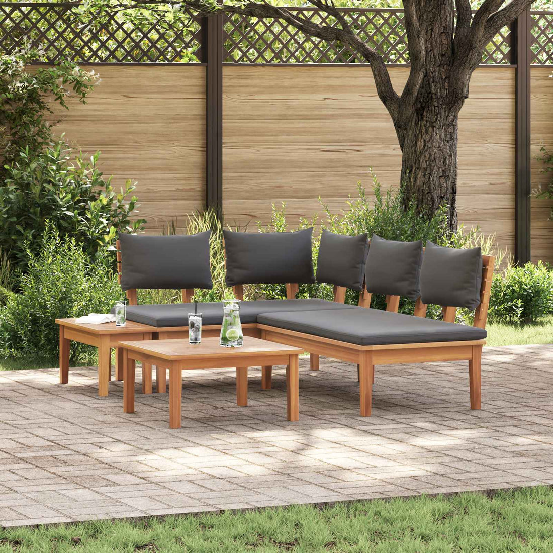 vidaXL Conjunto de sofás de jardín 4 uds. Marrón y gris