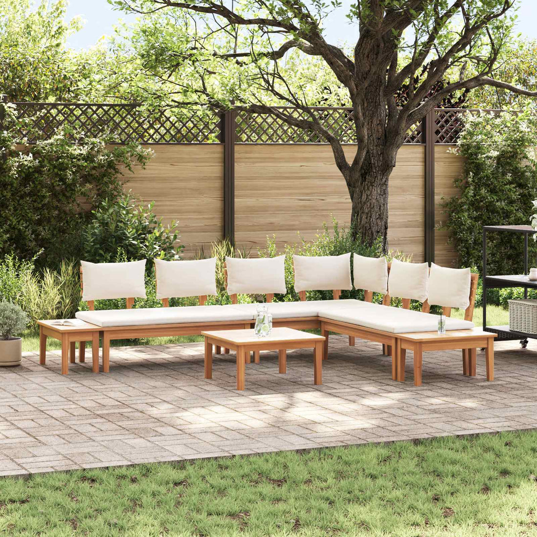vidaXL Conjunto de sofás de jardín 4 uds. Marrón y crema