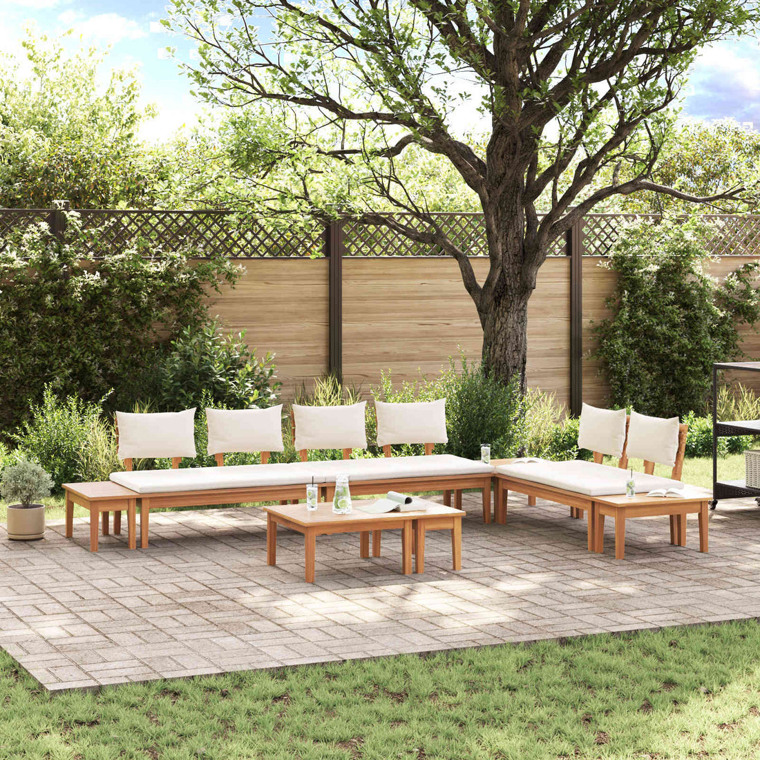 vidaXL Conjunto de sofás de jardín 5 uds. Marrón y crema