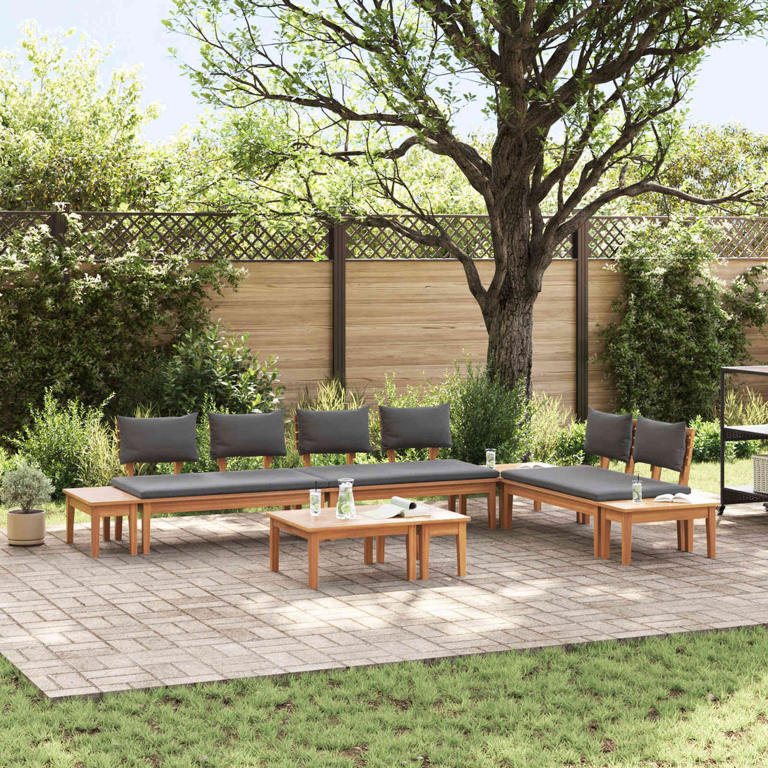 vidaXL Conjunto de sofás de jardín 5 uds. Marrón y gris