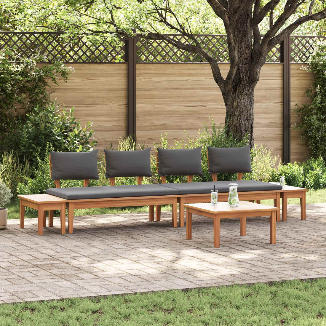 vidaXL Conjunto de sofás de jardín 5 uds. Marrón y gris