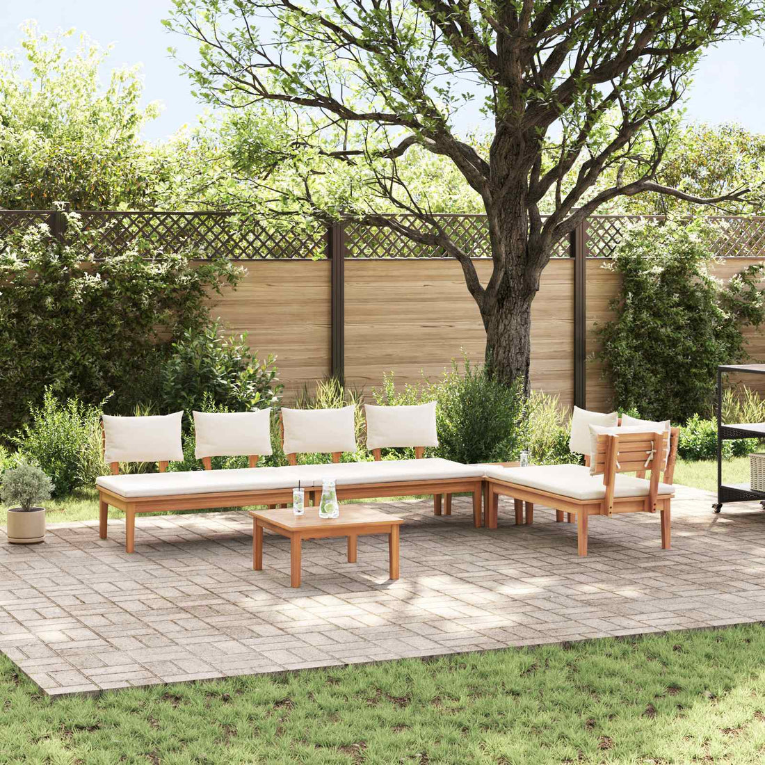 vidaXL Conjunto de sofás de jardín 5 uds. Marrón y crema