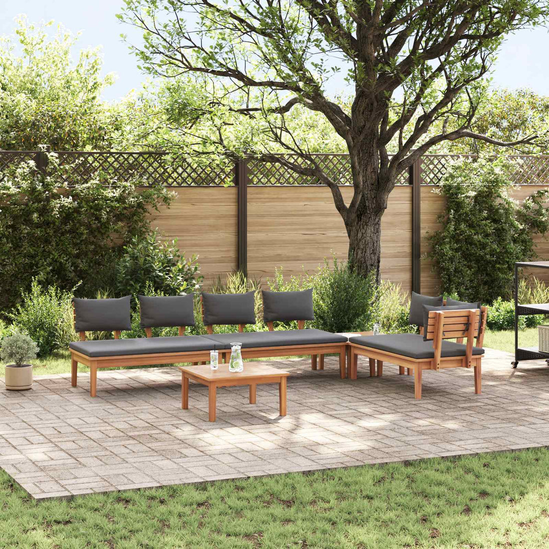 vidaXL Conjunto de sofás de jardín 5 uds. Marrón y gris