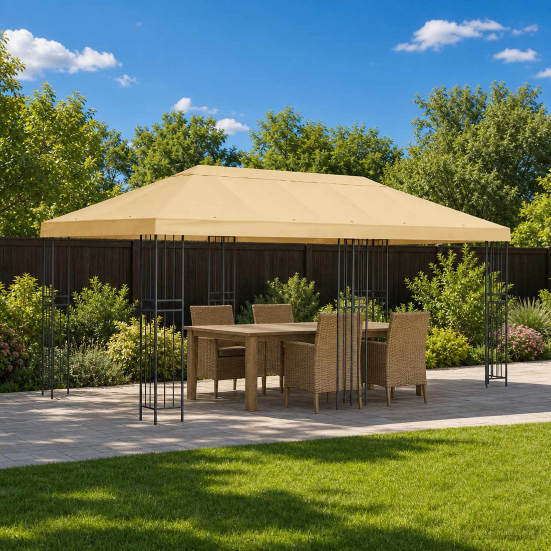 vidaXL Gazebo de Jardín 6 x 3 m Crema Poliéster y Acero 190 gsm