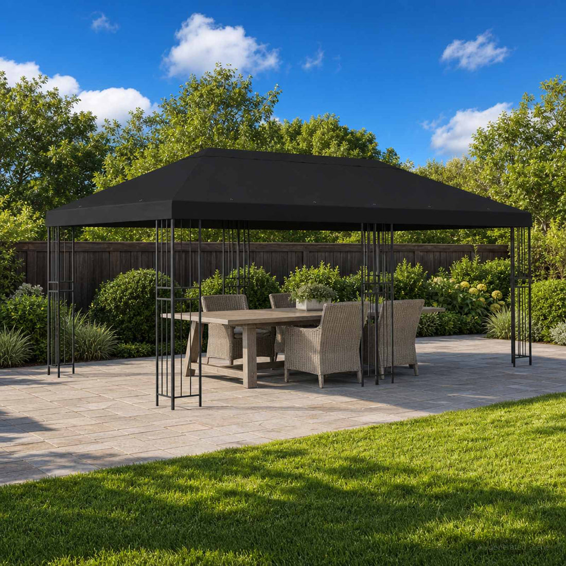 vidaXL Gazebo de Jardín 6 x 3 m Negro Poliéster y Acero 190 gsm