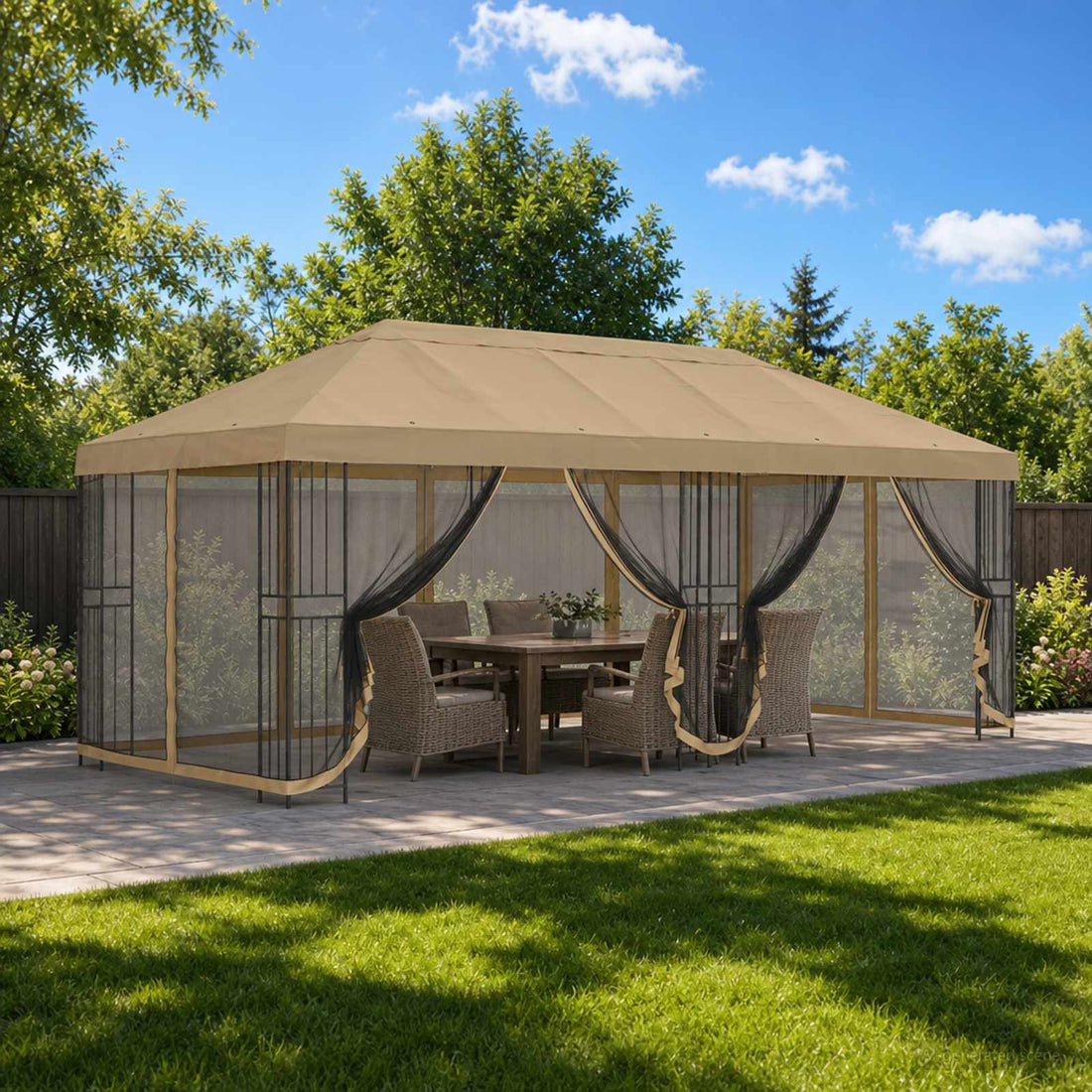 vidaXL Gazebo con paredes laterales 6 x 3 m Beige Poliéster y Acero