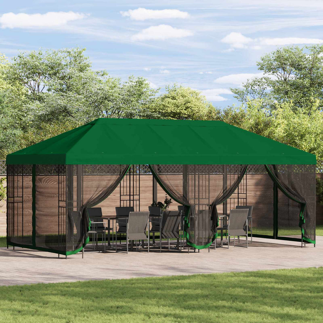 vidaXL Gazebo con paredes laterales 6 x 3 m Verde Poliéster y Acero