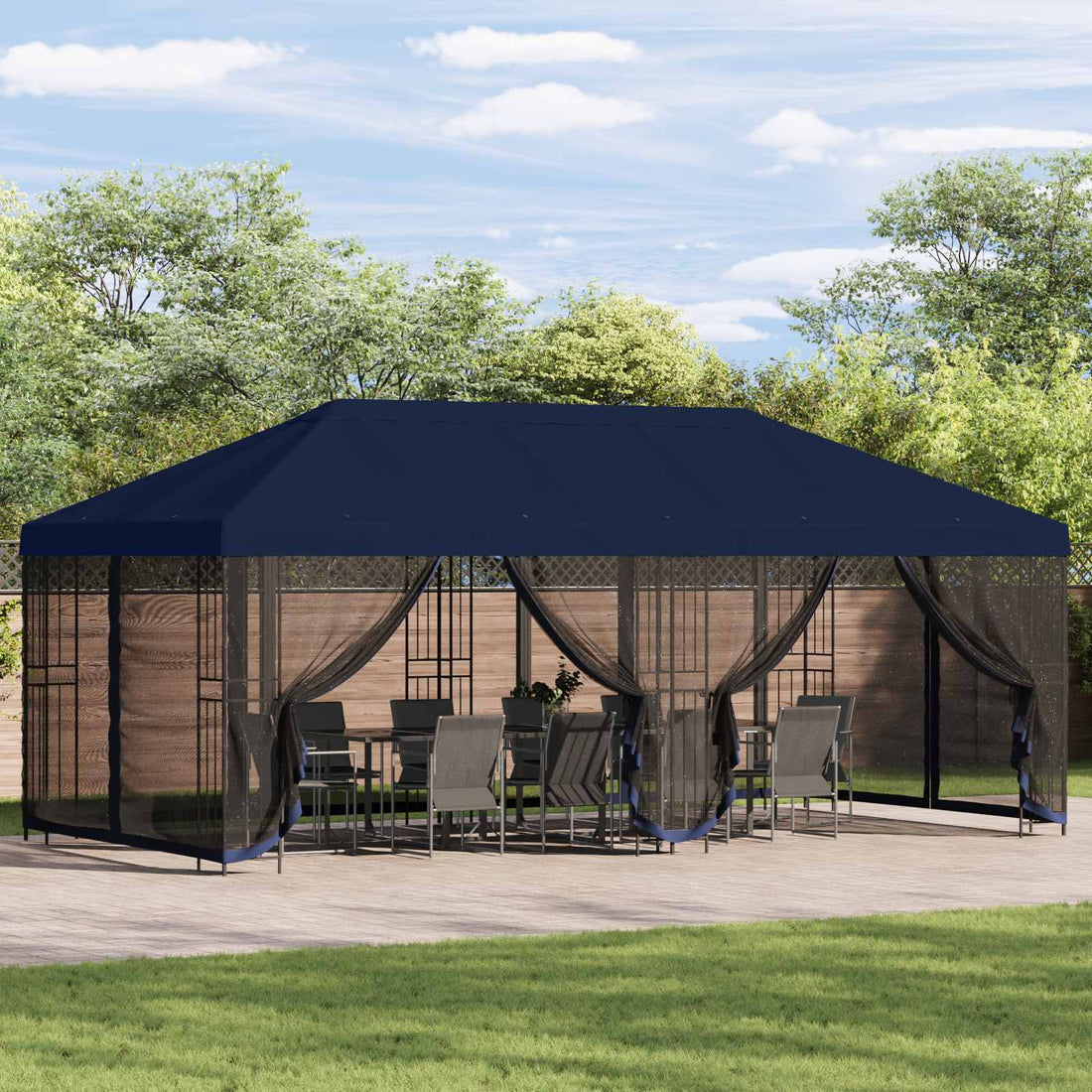 vidaXL Gazebo con paredes laterales 6 x 3 m Azul Poliéster y Acero