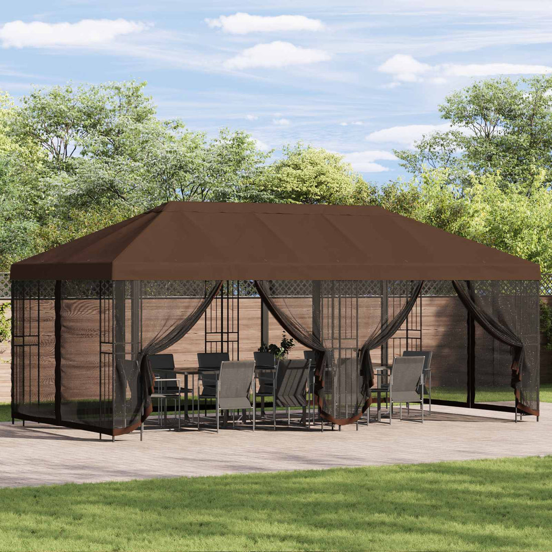 vidaXL Gazebo con paredes laterales 6 x 3 m Marrón Poliéster y Acero