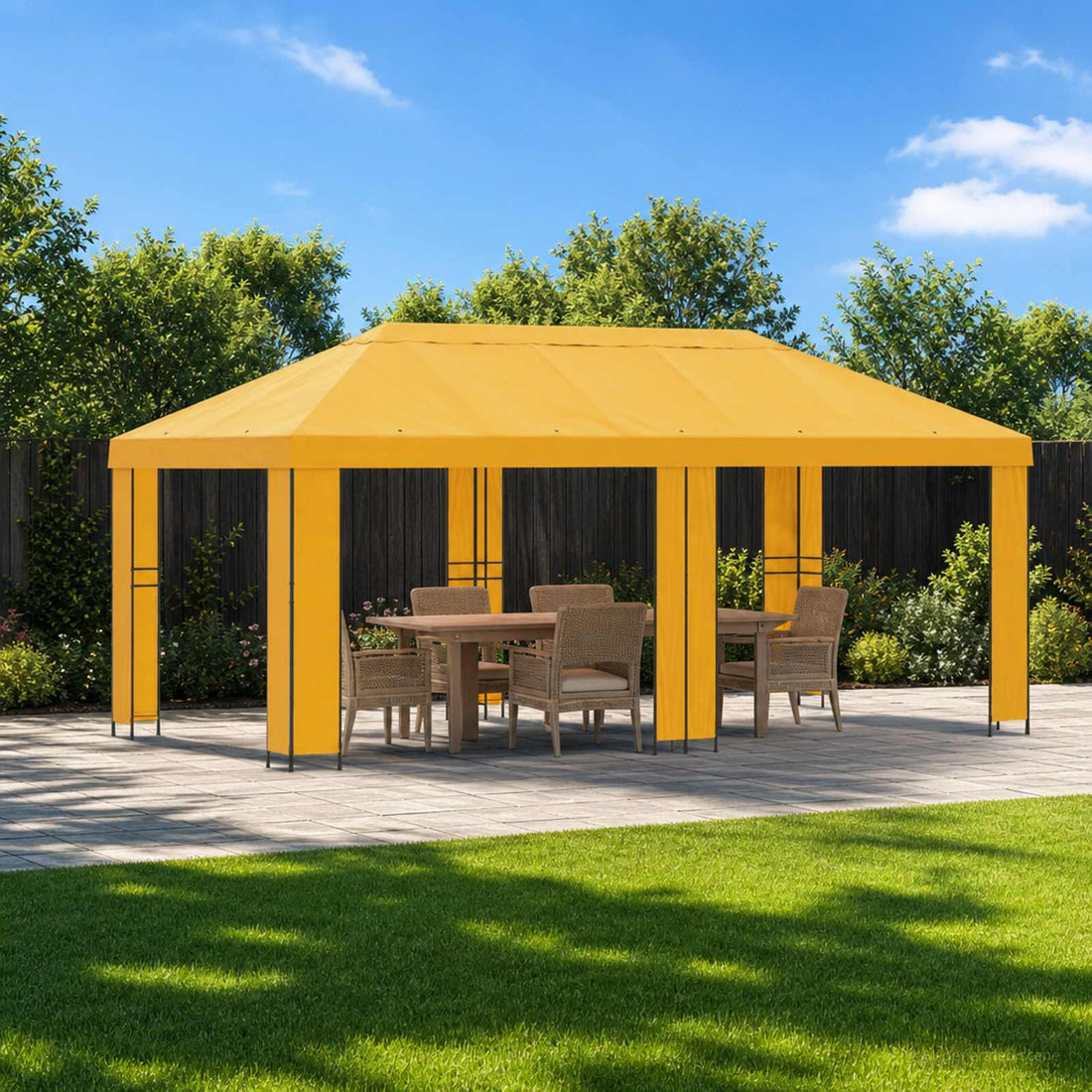 vidaXL Gazebo de Jardín 6 x 3 m Amarillo Poliéster y Acero 190 gsm