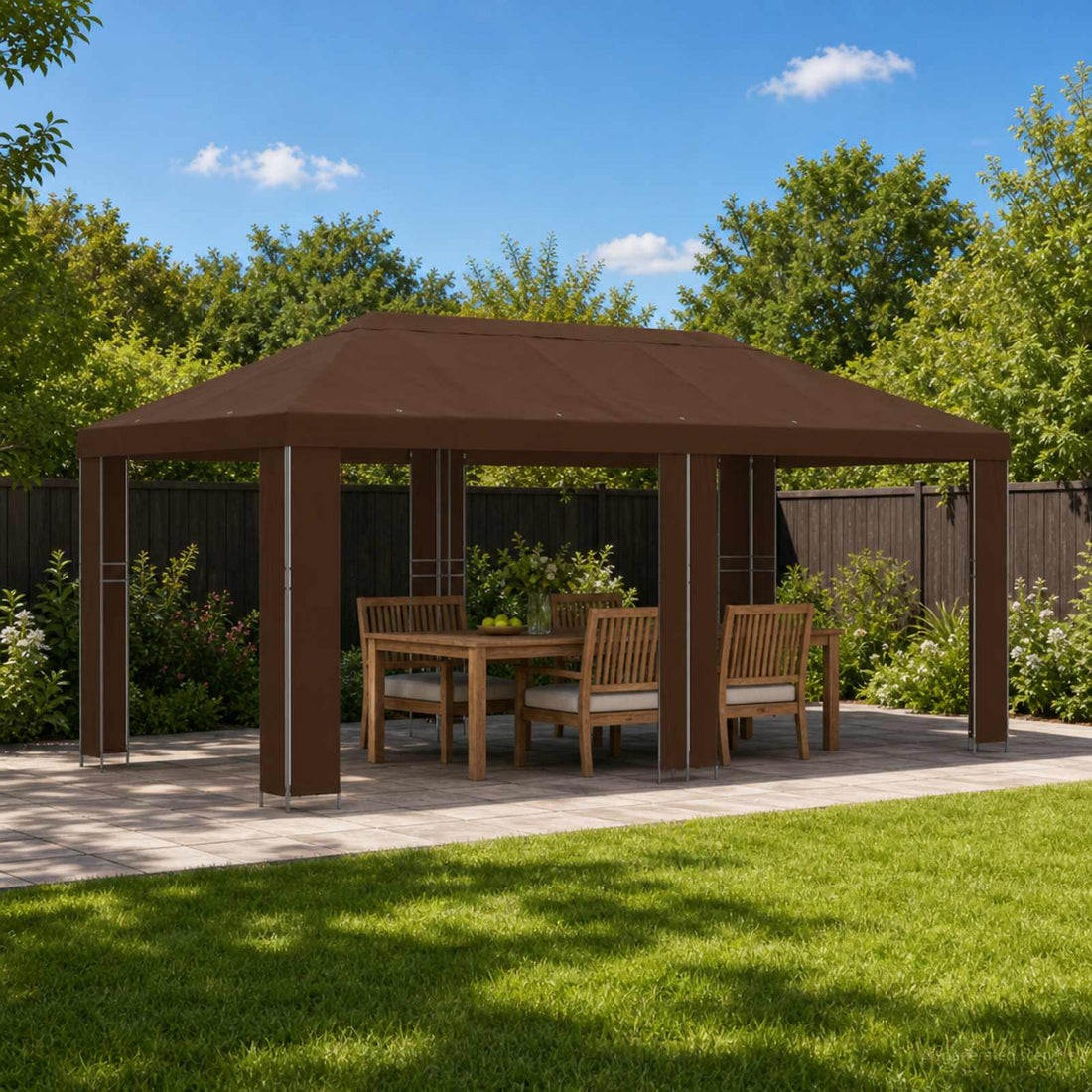 vidaXL Gazebo de Jardín 6 x 3 m Marrón Poliéster y Acero 190 gsm