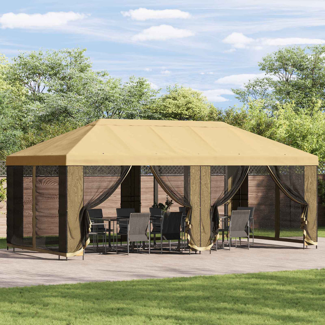 vidaXL Gazebo de jardín con paredes laterales 6 x 3 m Crema