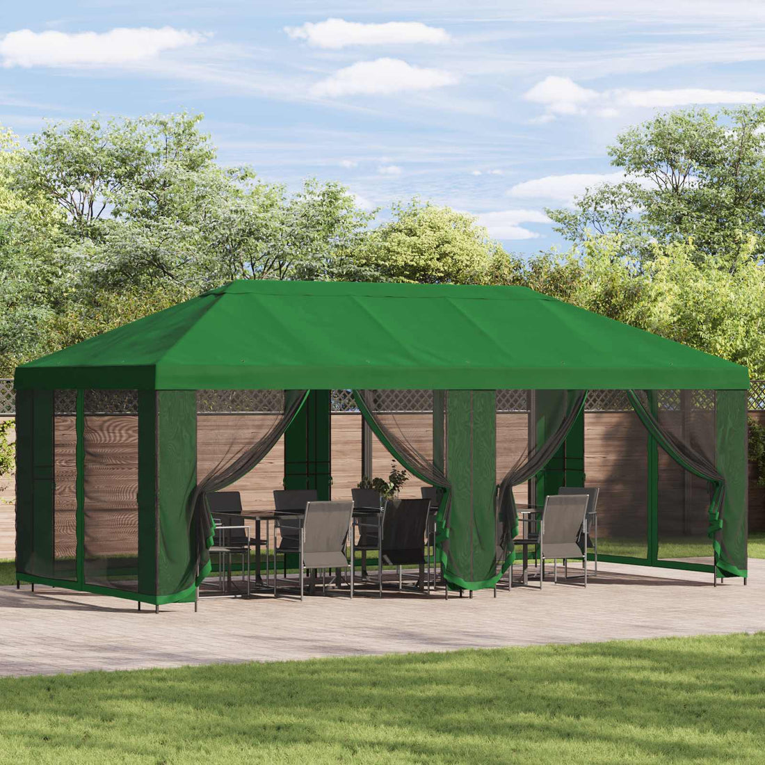 vidaXL Gazebo de jardín con paredes laterales 6 x 3 m Verde