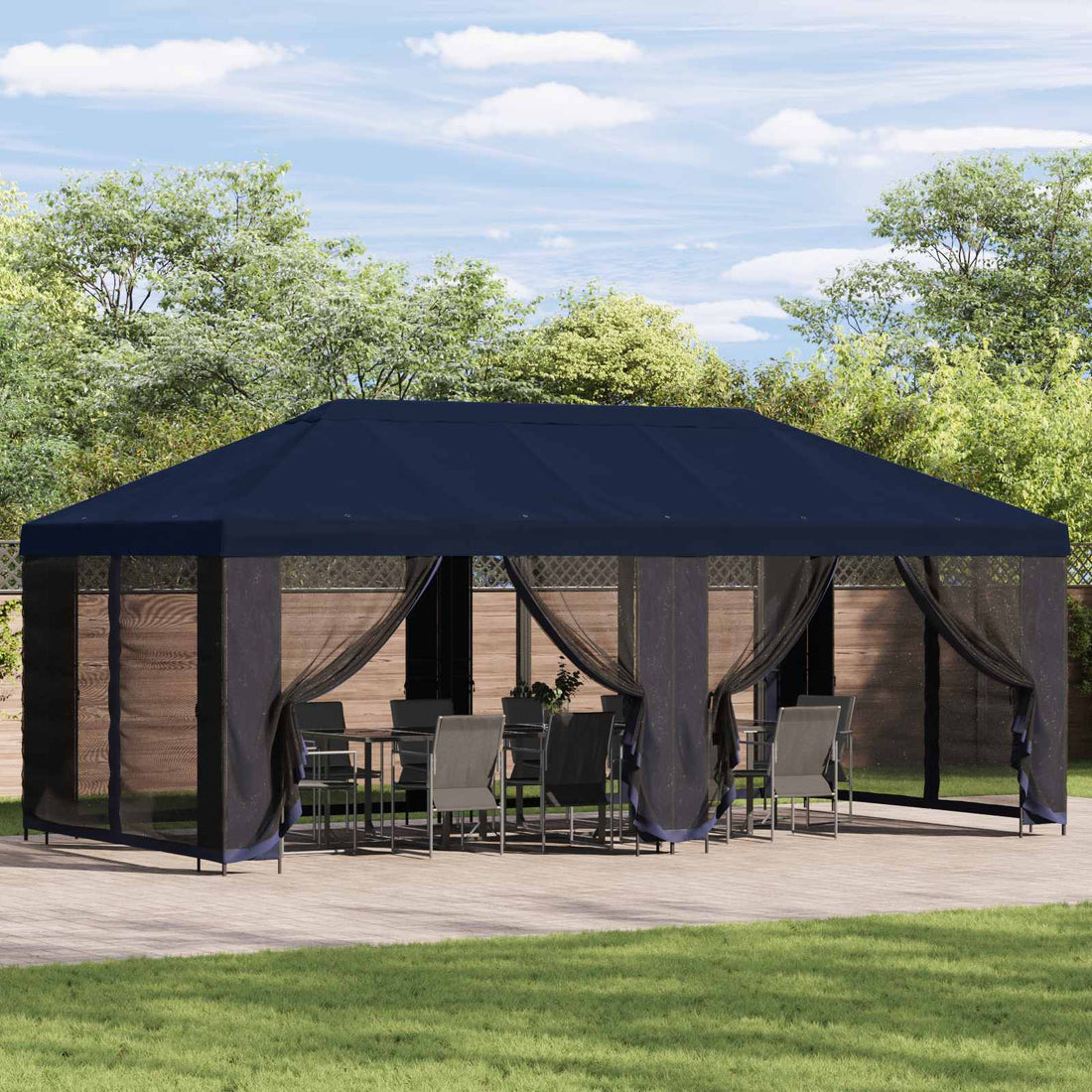 vidaXL Gazebo de jardín con paredes laterales 6 x 3 m Azul
