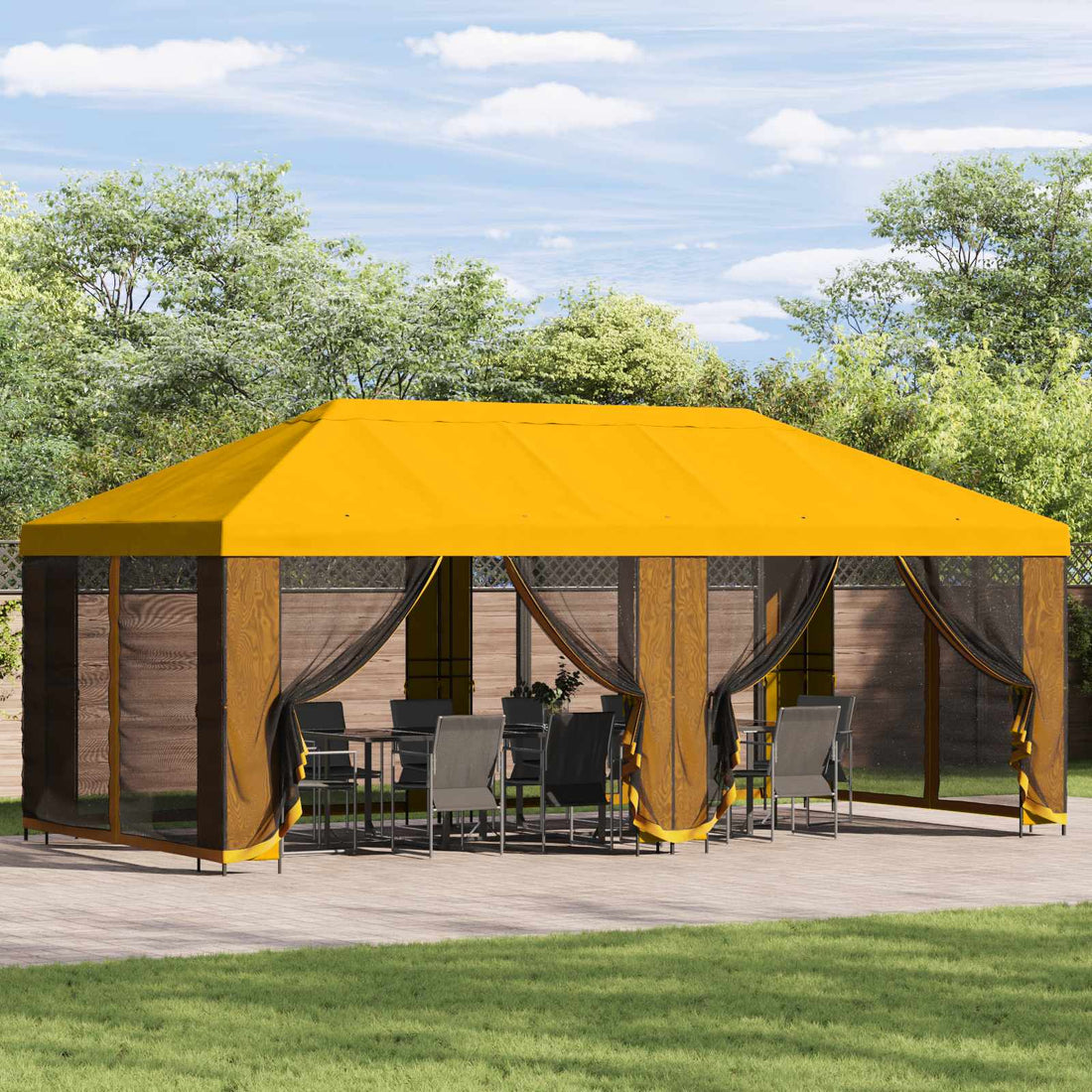 vidaXL Gazebo de jardín con paredes laterales 6 x 3 m Amarillo