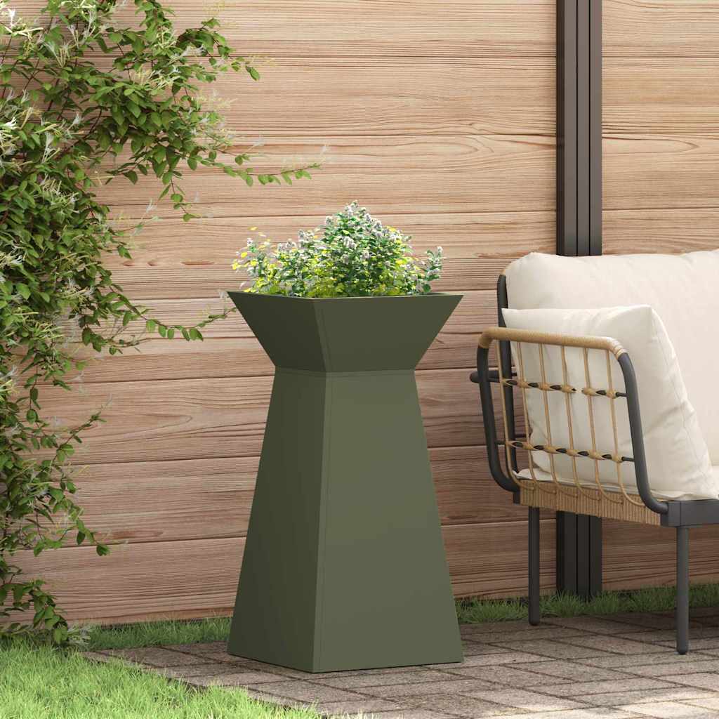 vidaXL Maceta Pilar Verde oliva 35 x 35 x 73 cm Acero laminado en frío
