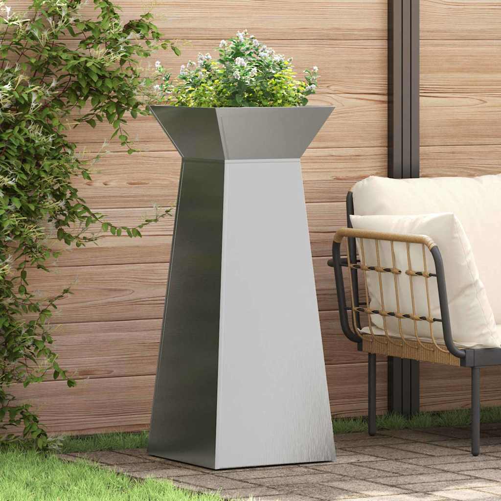 vidaXL Maceta Pilar 2 uds. Plateado 40 x 40 x 100 cm Acero inoxidable