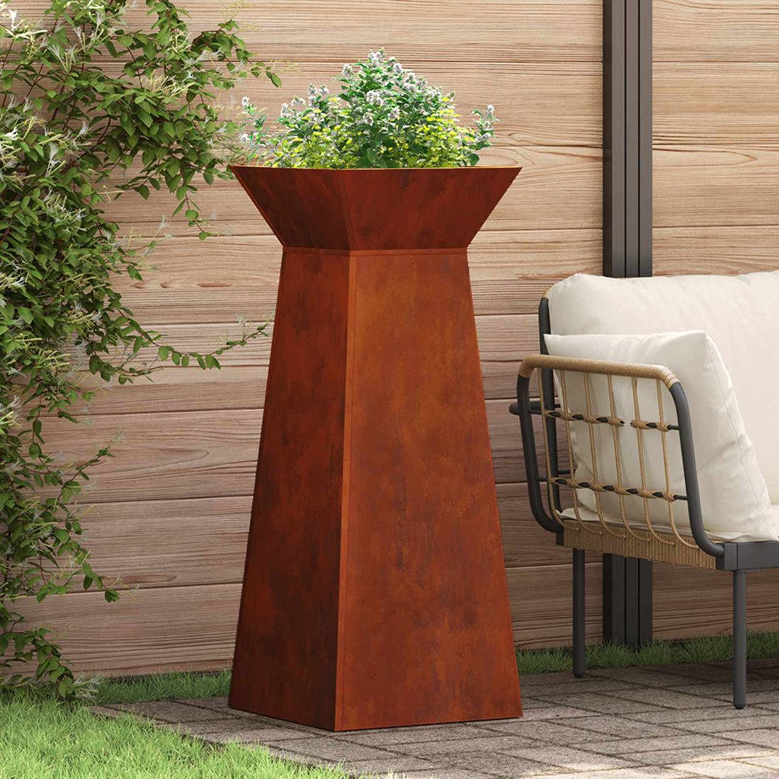 vidaXL Maceta Pilar Oxidado 40 x 40 x 100 cm Acero oxidado