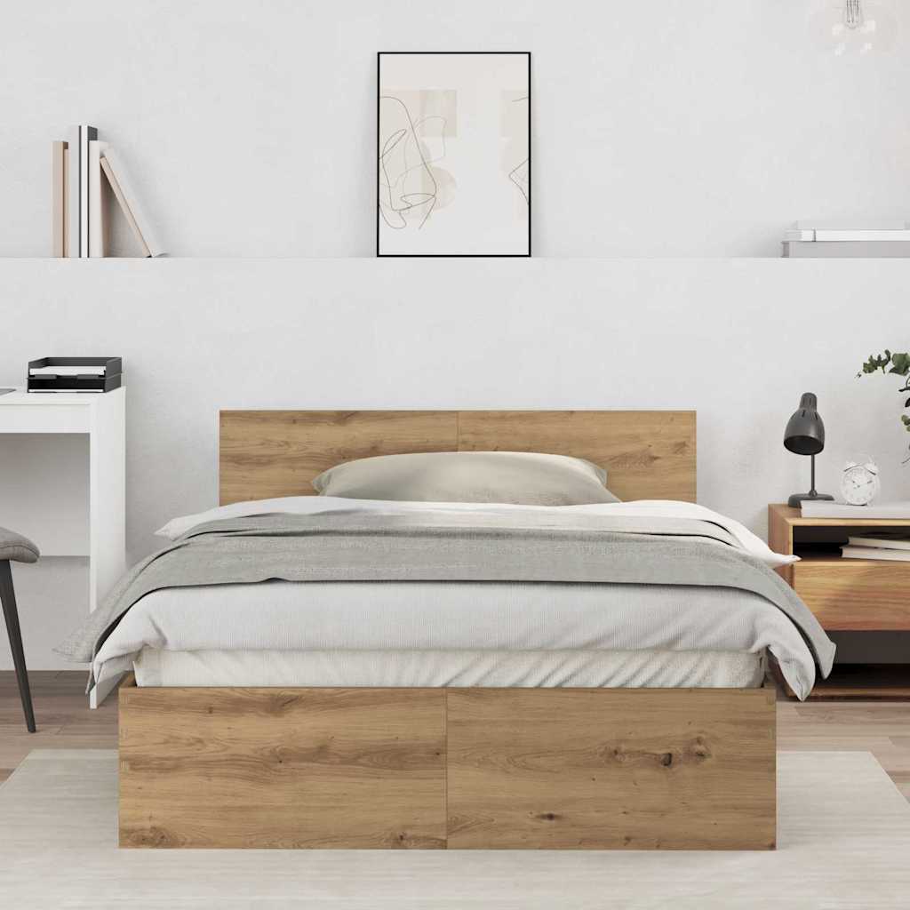vidaXL Estructura de cama con cabecero Roble artisan 193 x 125 x 70 cm