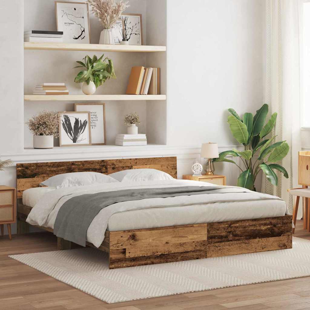 vidaXL Estructura de cama con cabecero con cabecera Madera envejecida