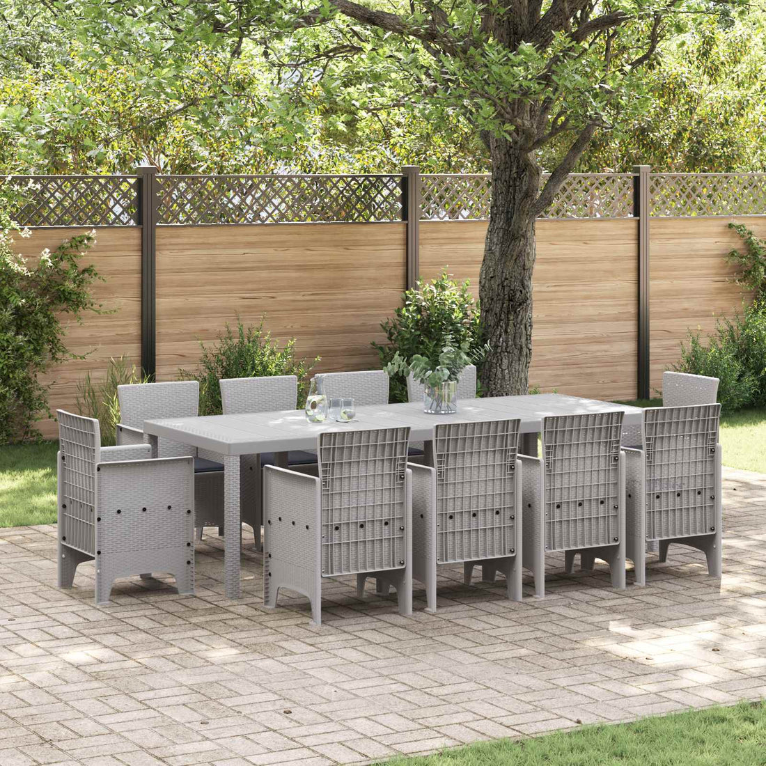 vidaXL Conjunto de Comedor de Jardín 11 uds. Gris Claro Polipropileno