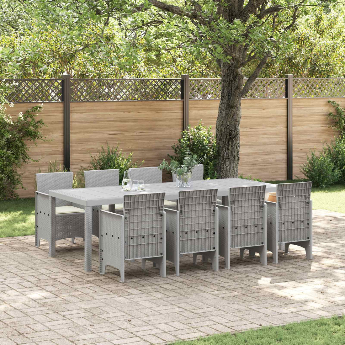 vidaXL Conjunto de Comedor de Jardín 9 uds. Blanco Polipropileno