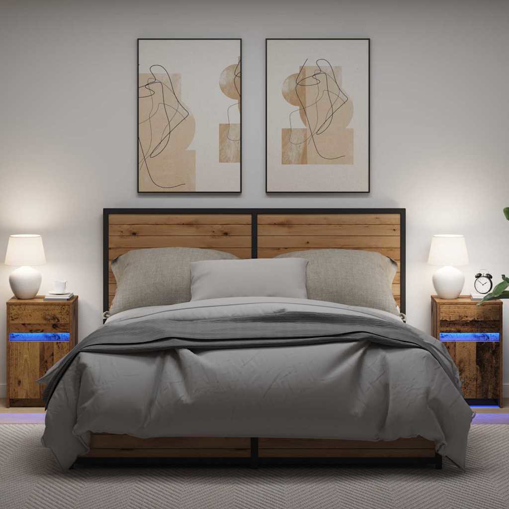 vidaXL Armario de Noche LED 2 uds. Madera vieja 38 x 34 x 61 cm