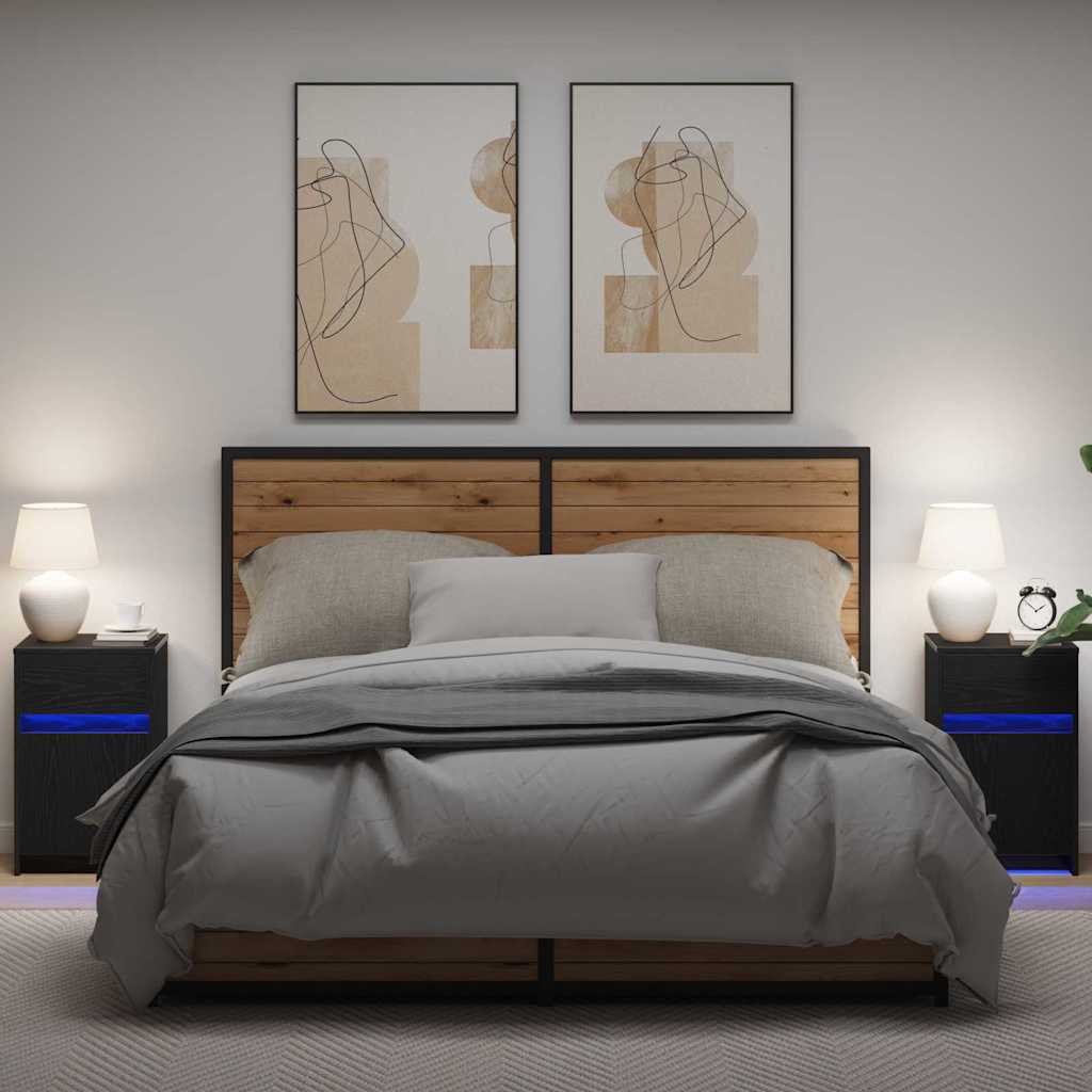 vidaXL Armario de Noche LED 2 uds. Roble negro 38 x 34 x 61 cm