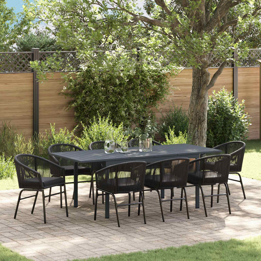 vidaXL Conjunto de Comedor de Jardín 9 uds. Negro ratán sintético