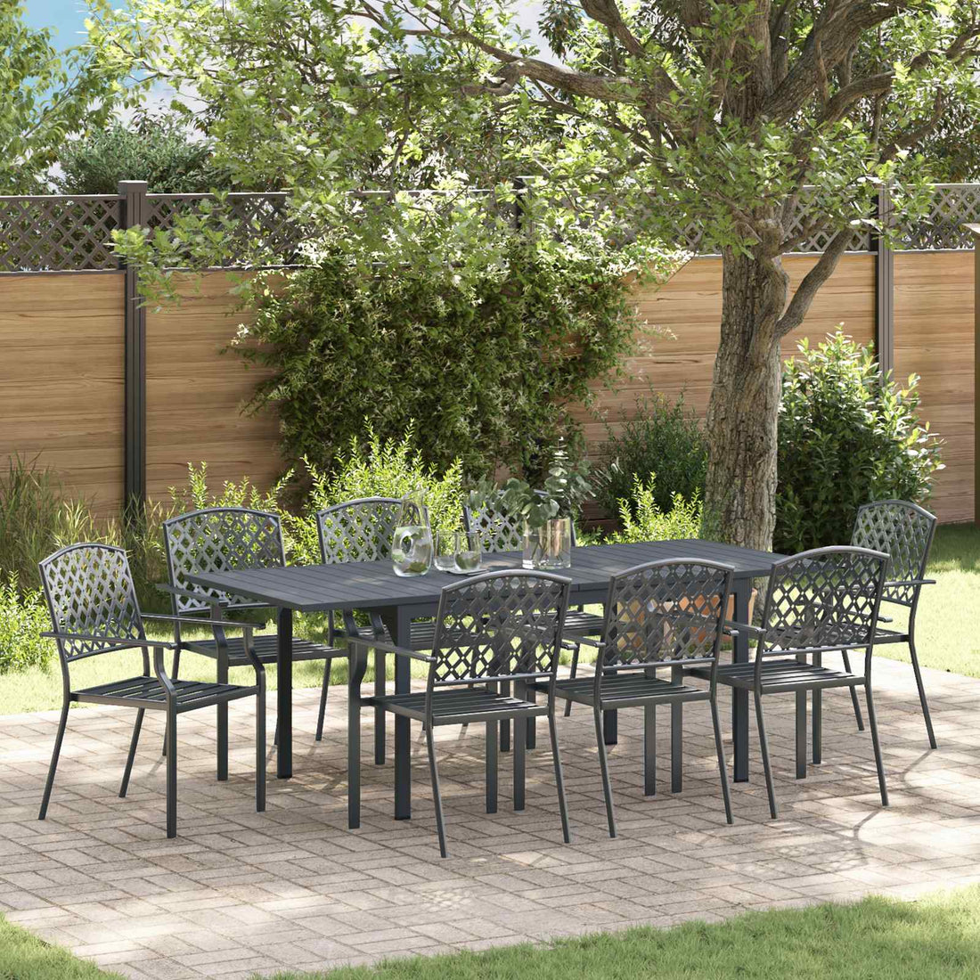 vidaXL Conjunto de Comedor de Jardín 9 uds. Antracita Acero