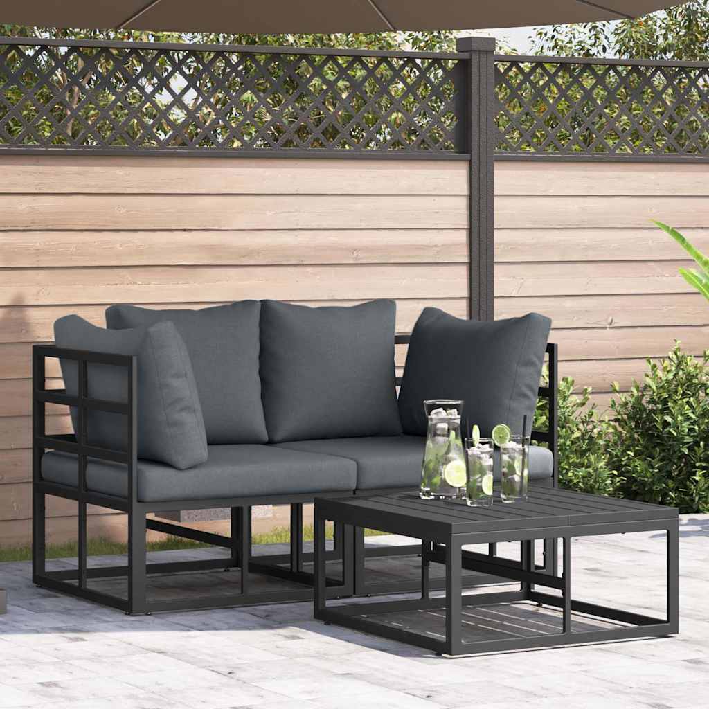 vidaXL Conjunto de sofás de jardín 3 uds. Negro Metal