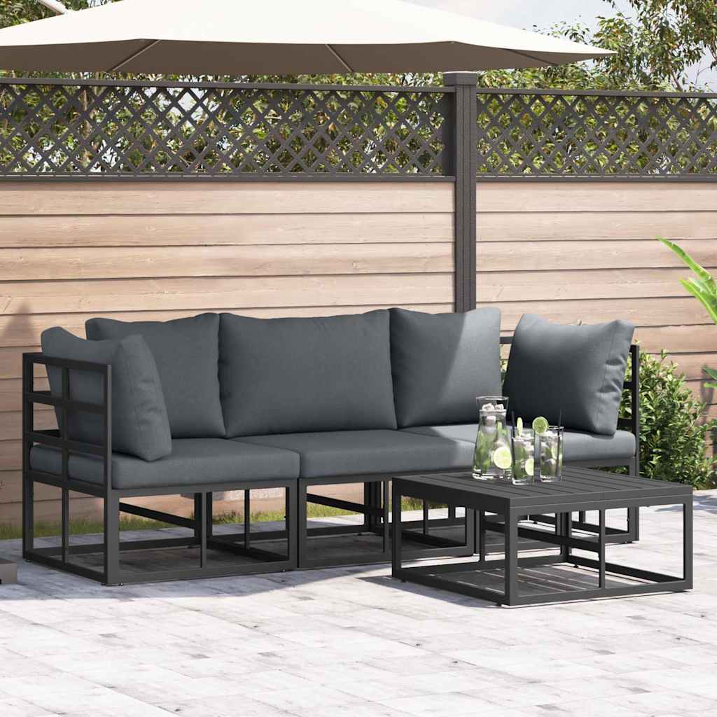 vidaXL Conjunto de sofás de jardín 4 uds. Negro Metal