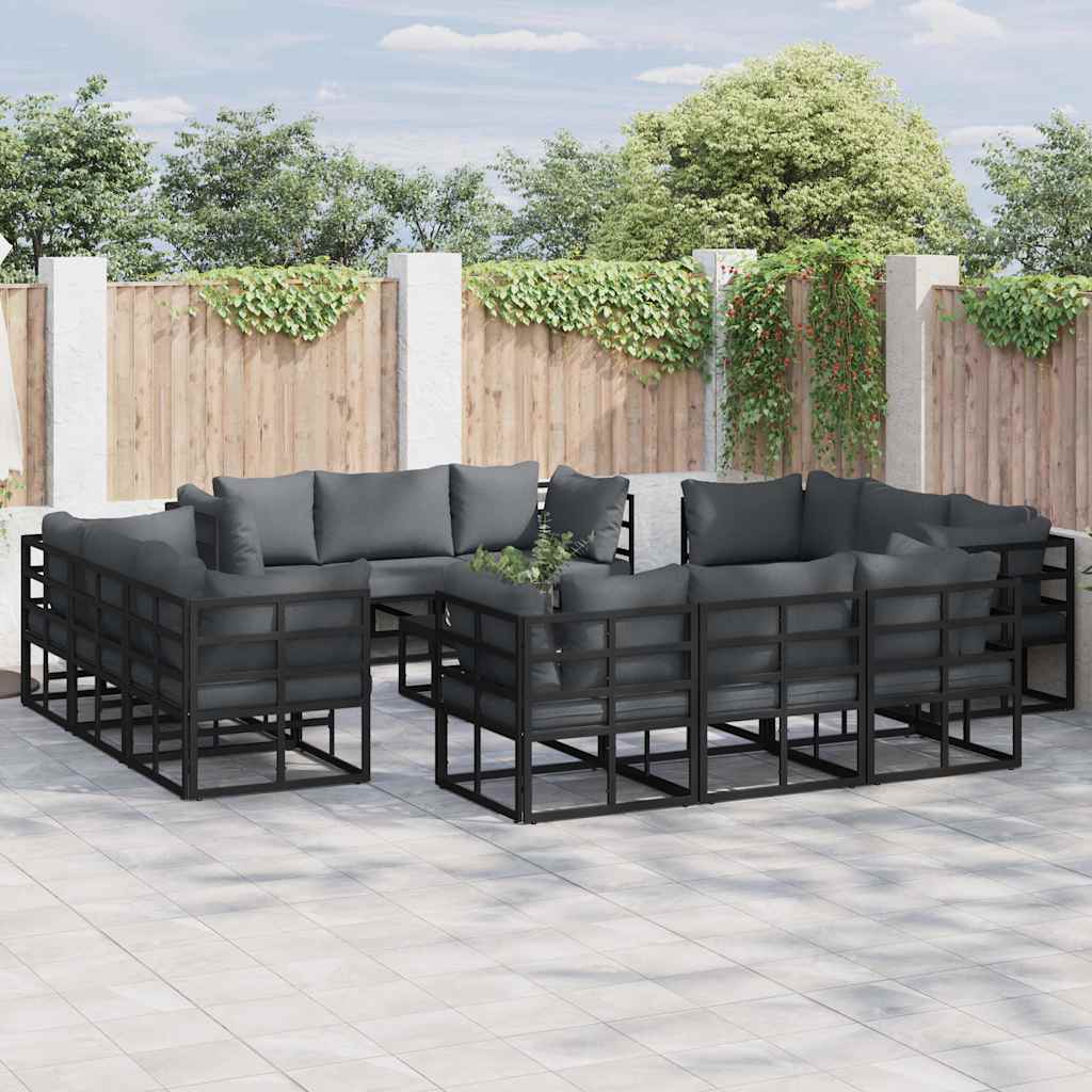 vidaXL Conjunto de sofás de jardín 12 uds. Negro Metal
