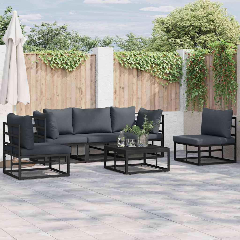 vidaXL Conjunto de sofás de jardín 6 uds. Negro Aluminio
