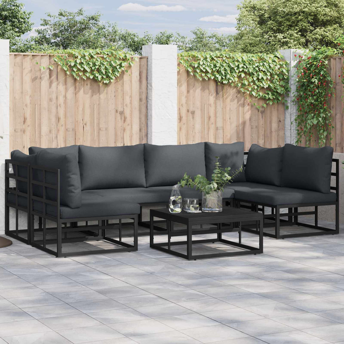 vidaXL Conjunto de sofás de jardín 6 uds. Negro Aluminio