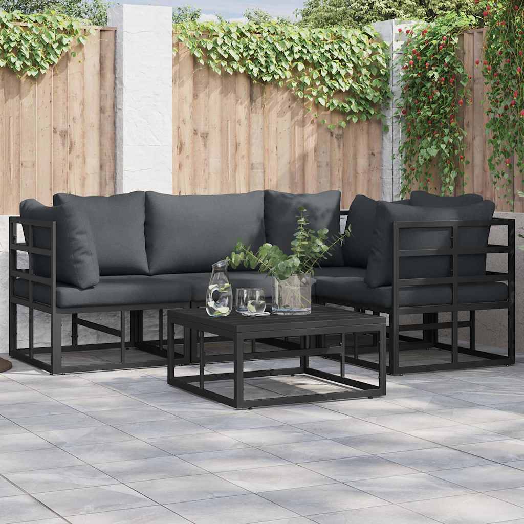 vidaXL Conjunto de sofás de jardín 5 uds. Negro Aluminio