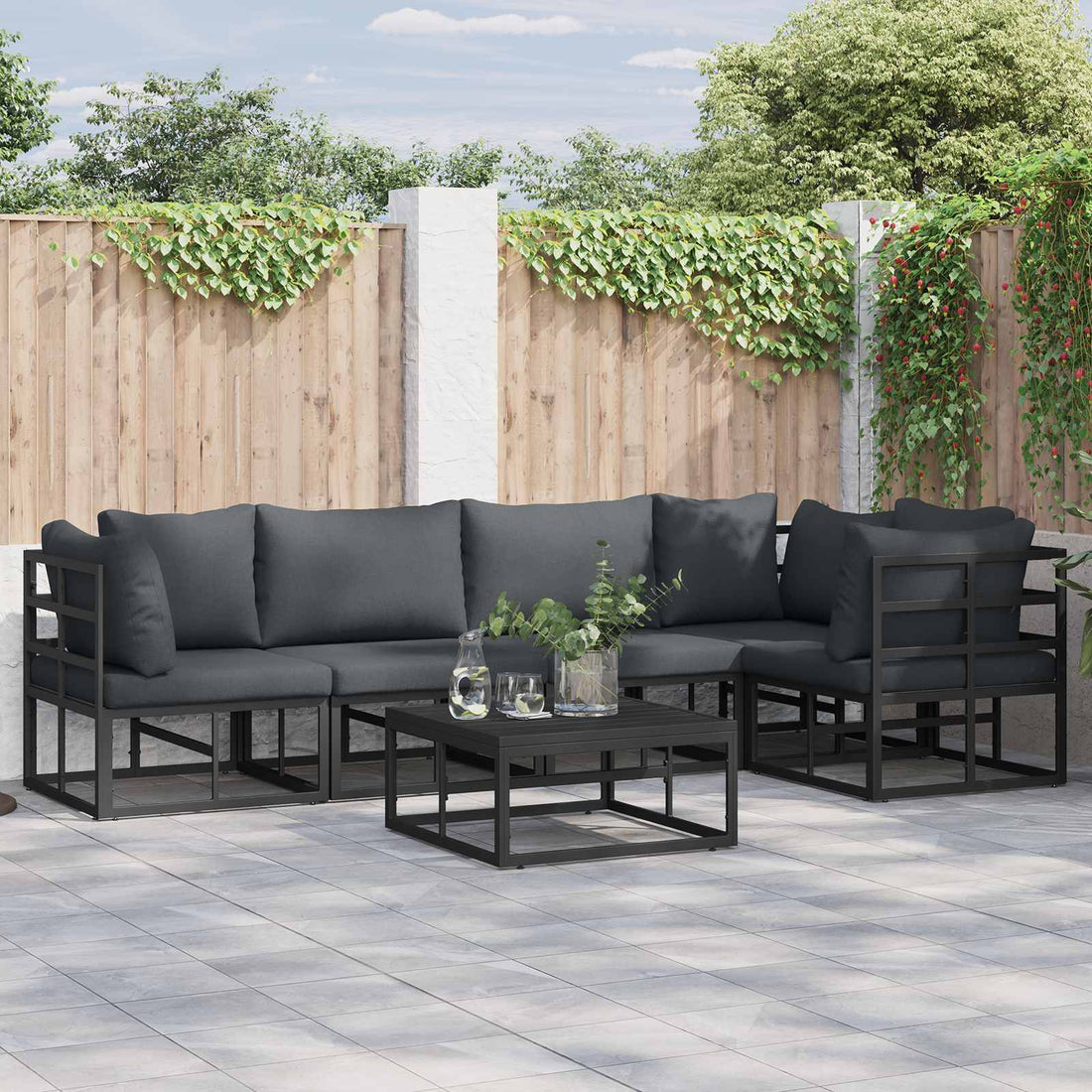 vidaXL Conjunto de sofás de jardín 6 uds. Negro Aluminio